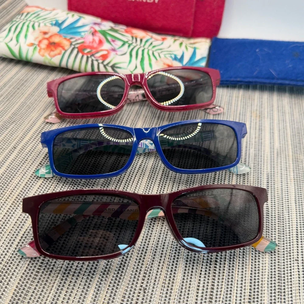 Hard Candy Reading Glasses Set 3 Pairs +1.50 Magnetic Sun Clips Cases Blue Pink